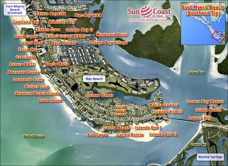Fort Myers Beach Overhead Map (South Tip)